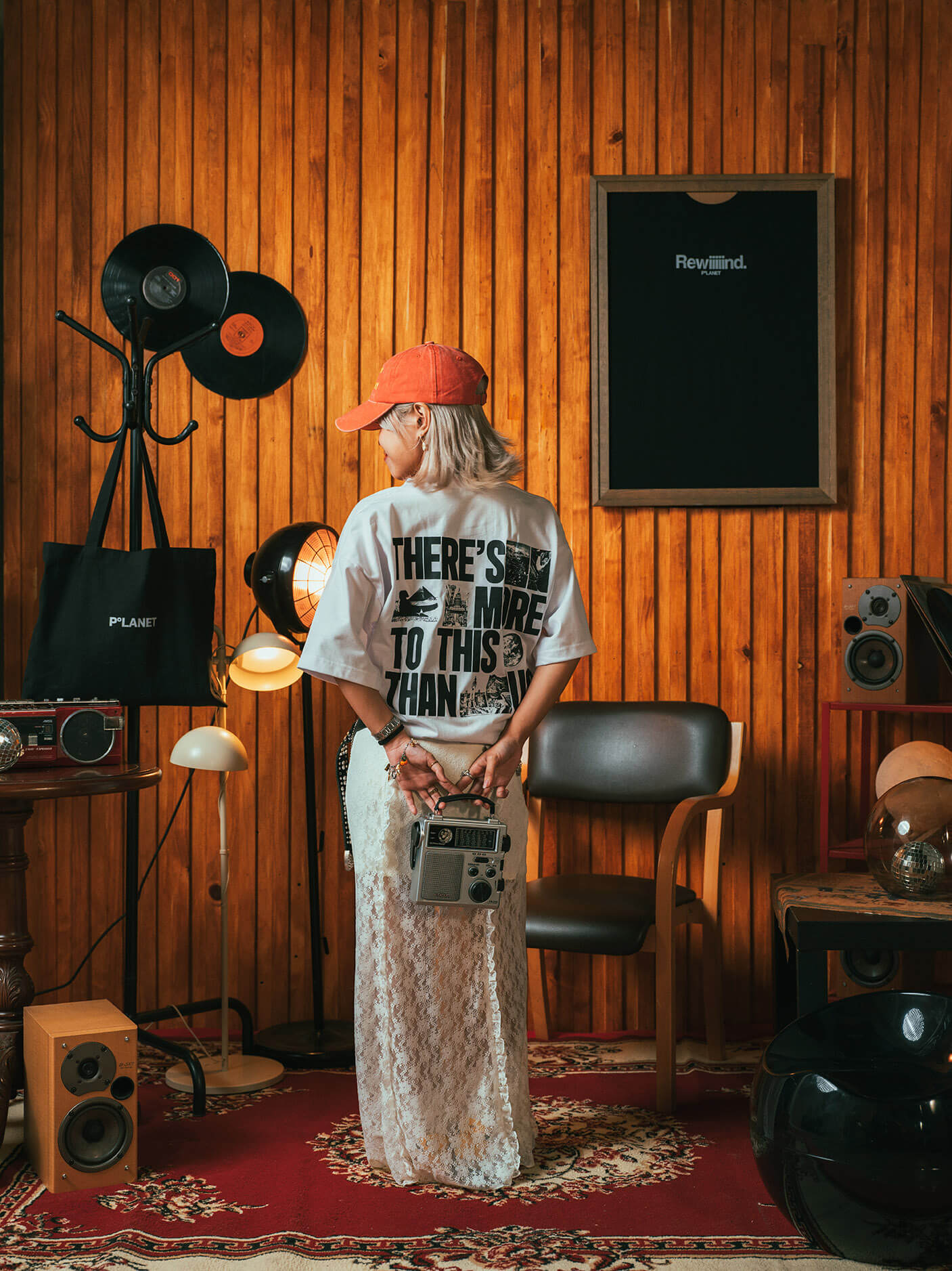 Inahrri wearing her Planet Workshop shirt at Facemelt studios